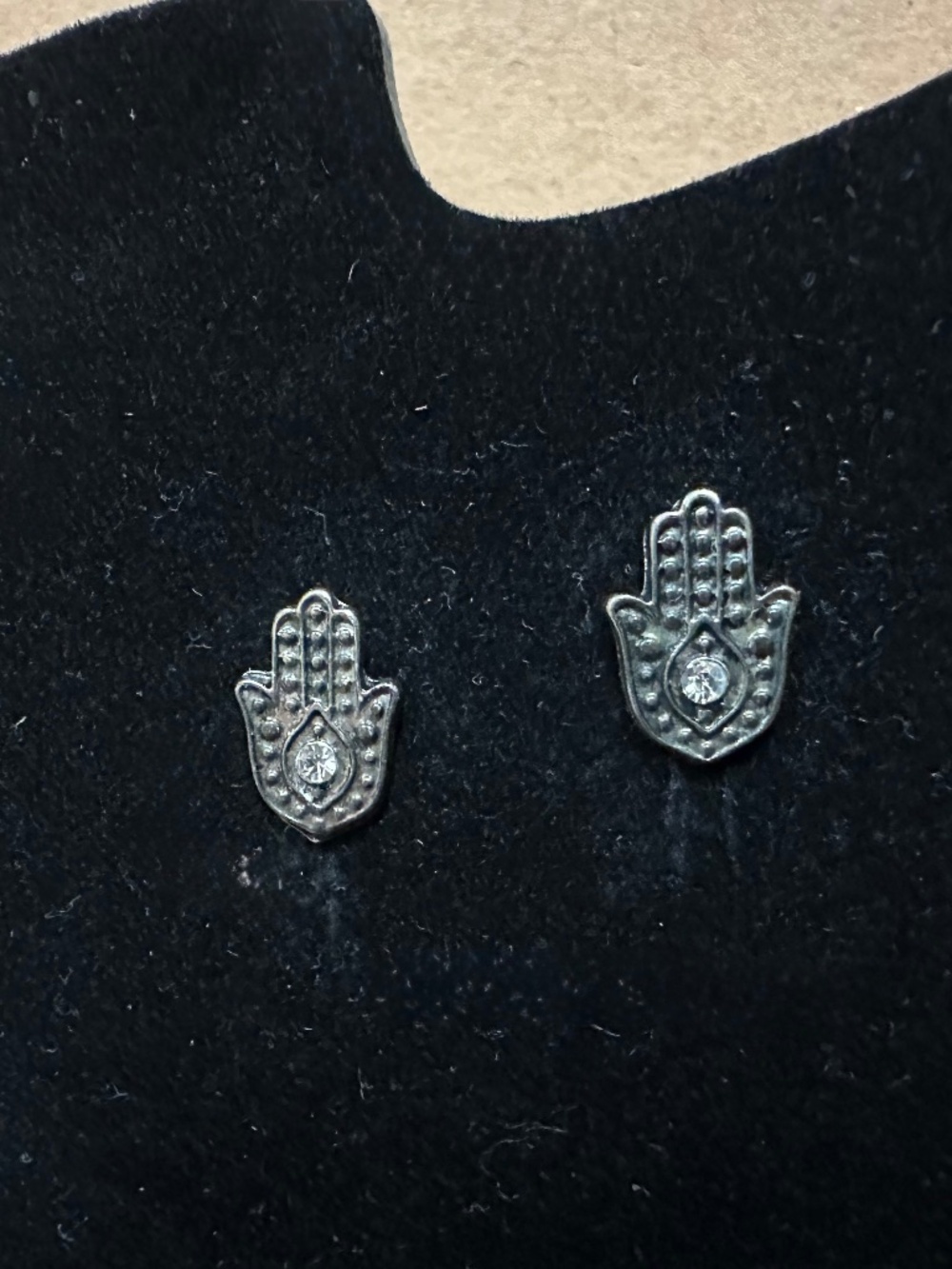 Hasma Hand Silver-tone Stud Earrings w/ Crystal center